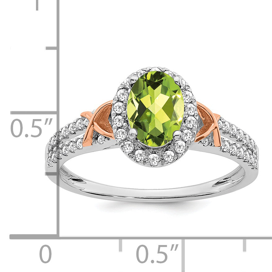 14k White Gold WithRG Accent Peridot and Diamond Halo Ring