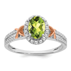 14k White Gold WithRG Accent Peridot and Diamond Halo Ring