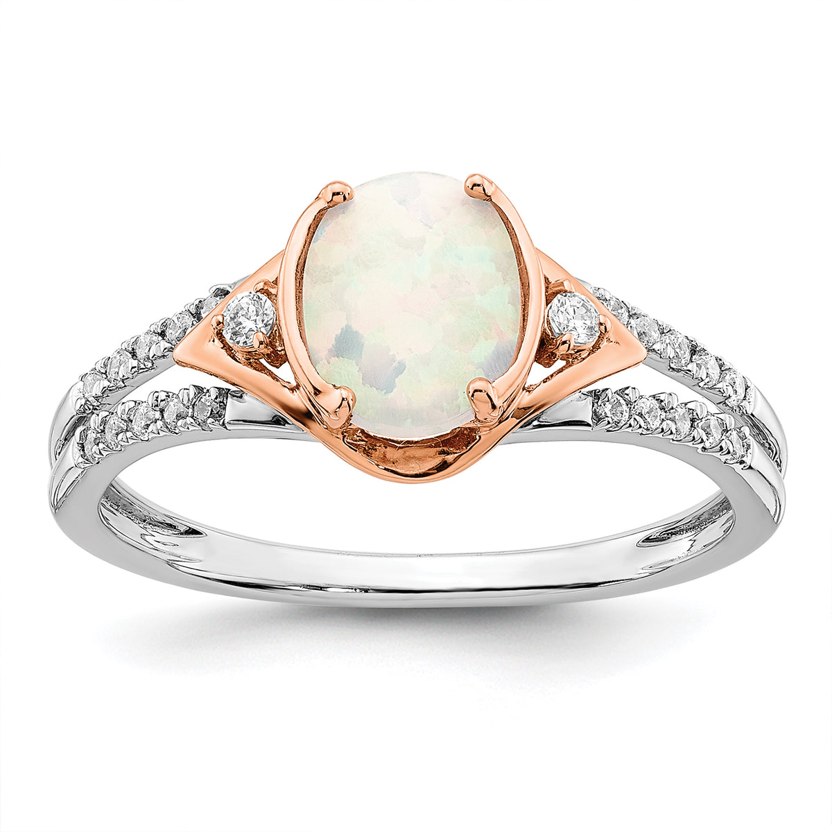  14k Two-tone Created Opal and Diamond Ring