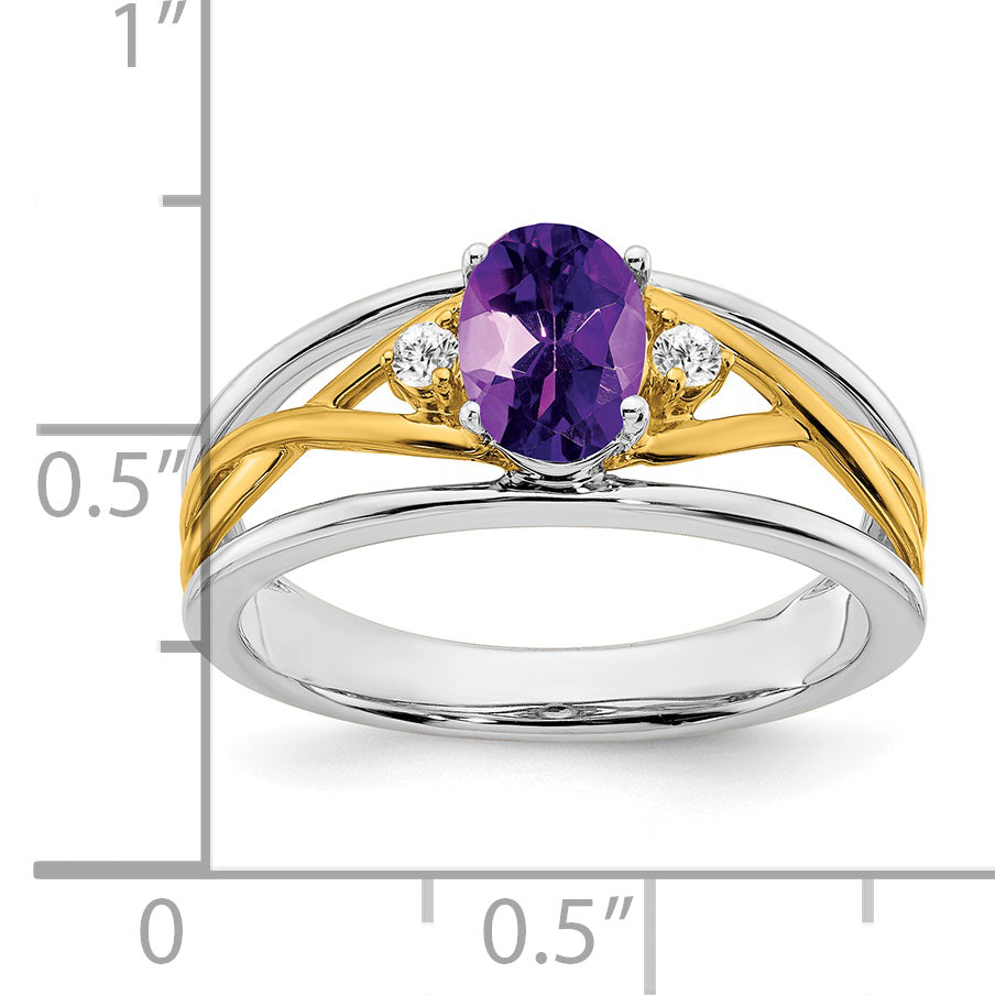 14k Two-tone Amethyst and Diamond Ring