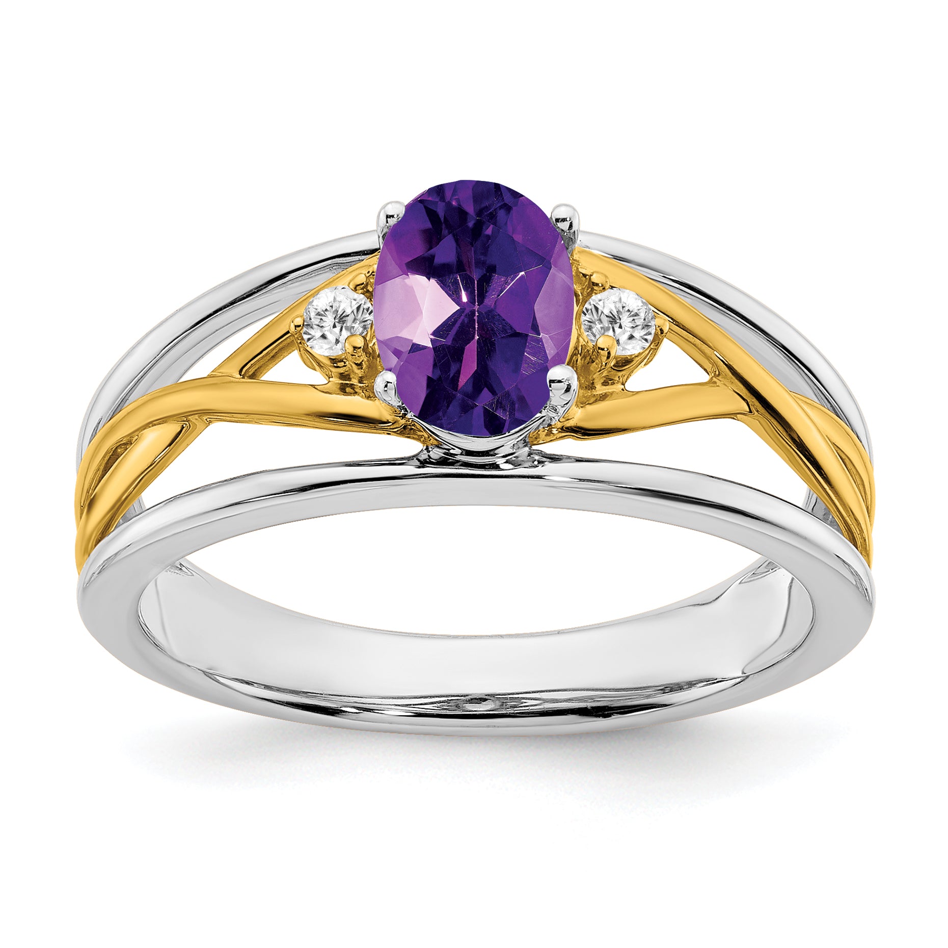 14k Two-tone Amethyst and Diamond Ring