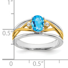 14k Two-tone Blue Topaz and Diamond Ring