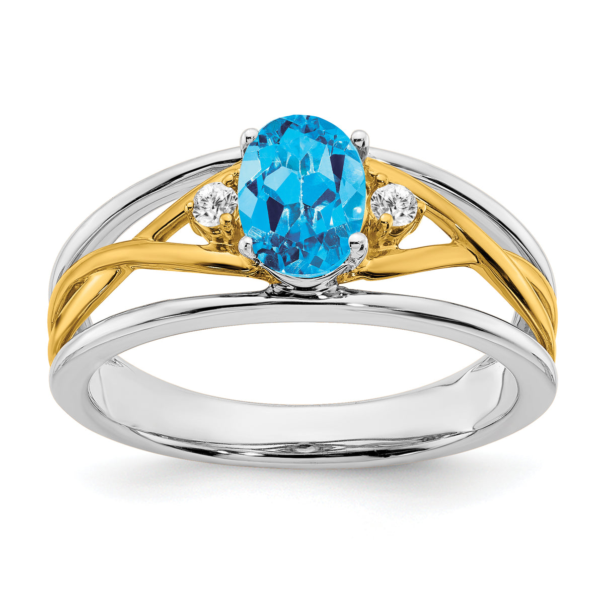 14k Two-tone Blue Topaz and Diamond Ring