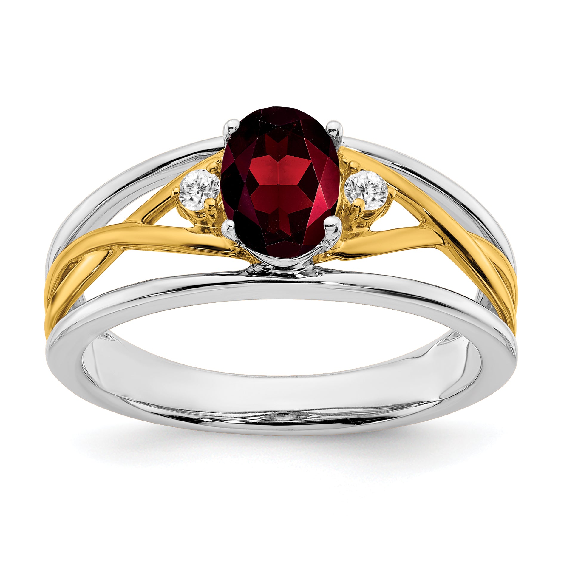 14k Two-tone Garnet and Diamond Ring