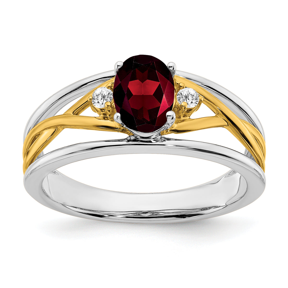 14k Two-tone Garnet and Diamond Ring