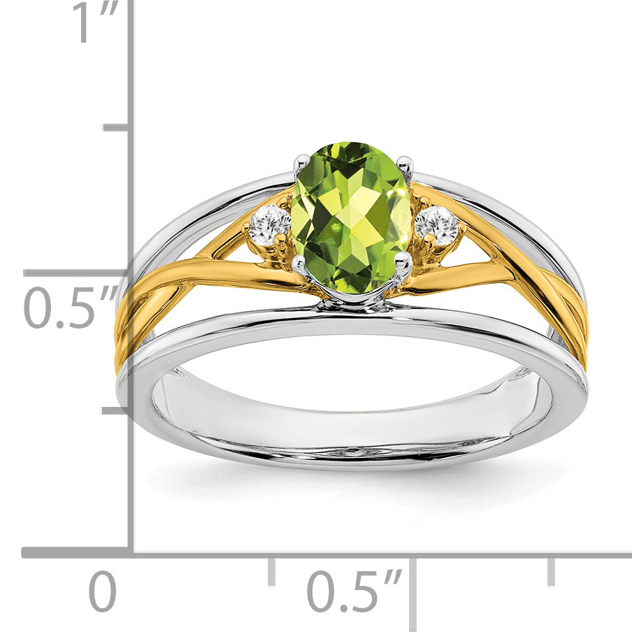 14k Two-tone Peridot and Diamond Ring