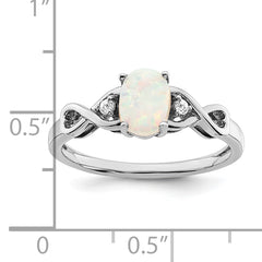 10K White Gold Created Opal and Diamond Ring