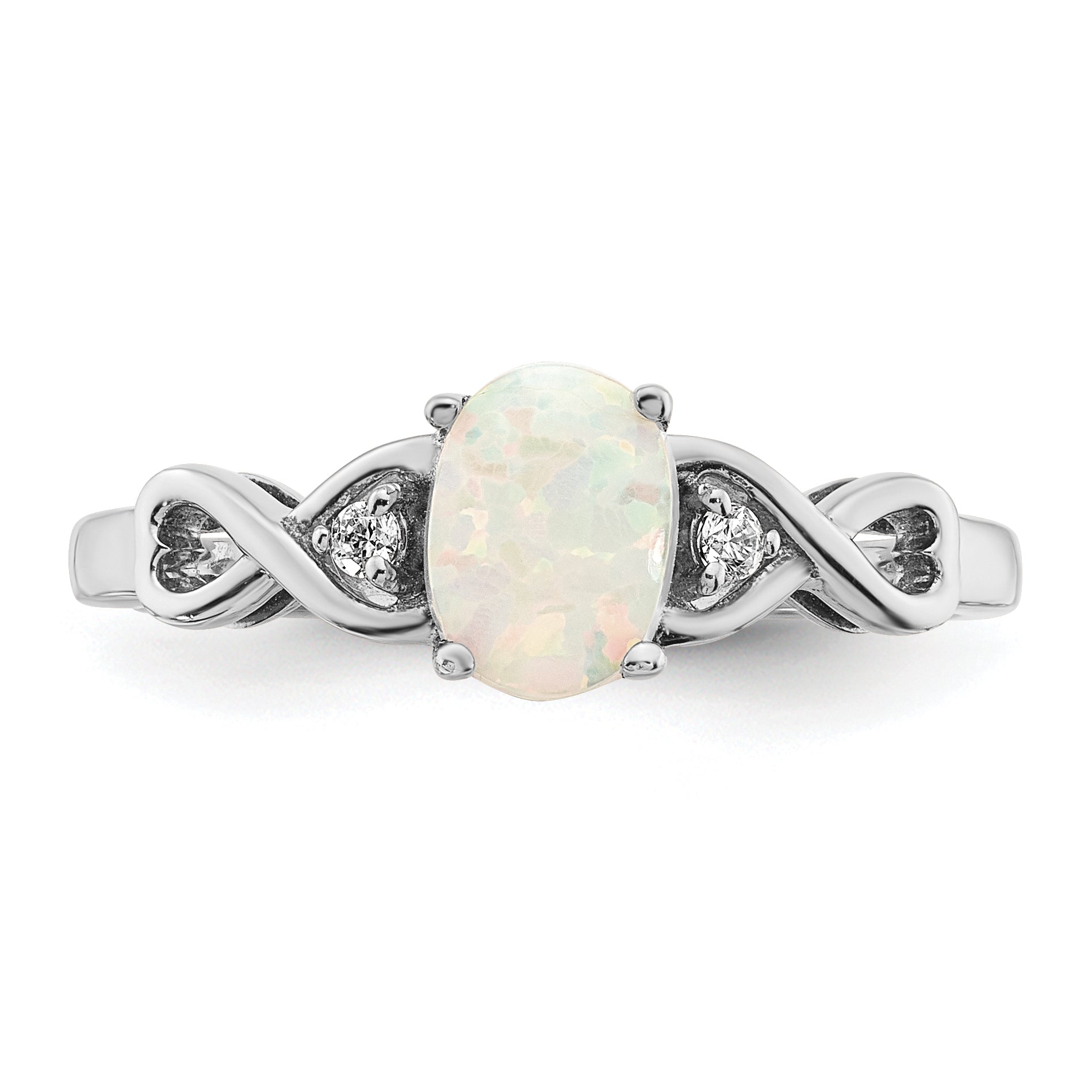 14k White Gold Created Opal and Diamond Ring