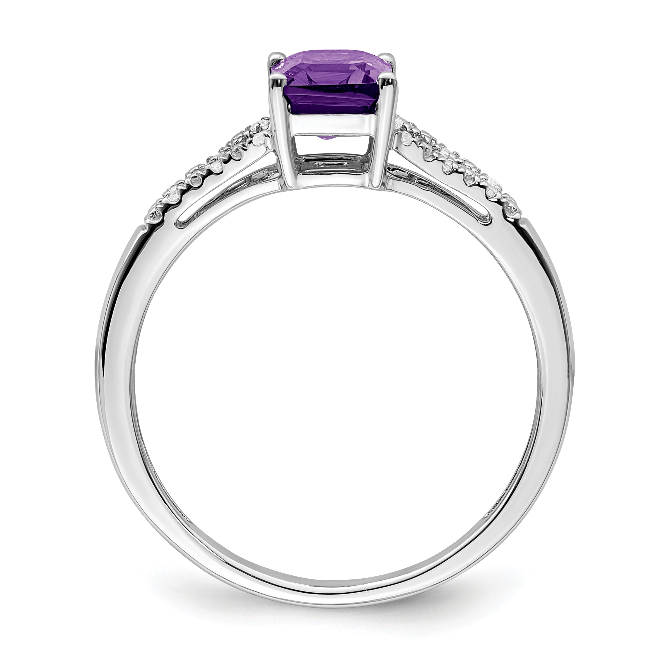 14k White Gold Emerald-cut Amethyst and Diamond Ring