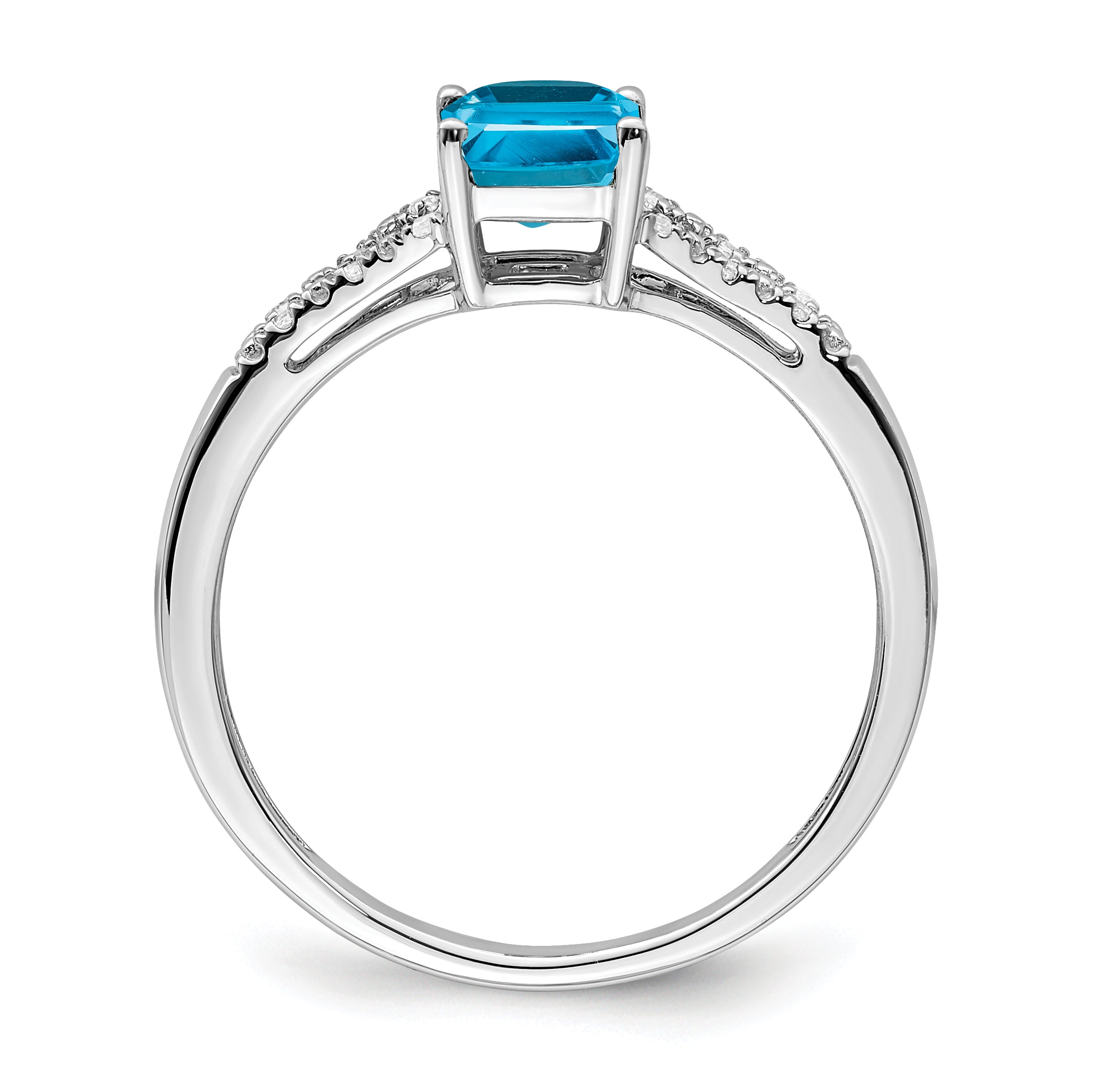 14k White Gold Emerald-cut Blue Topaz and Diamond Ring