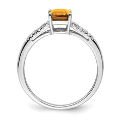 14k White Gold Emerald-cut Citrine and Diamond Ring