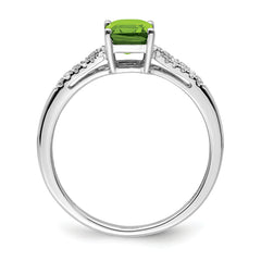 14k White Gold Emerald-cut Peridot and Diamond Ring