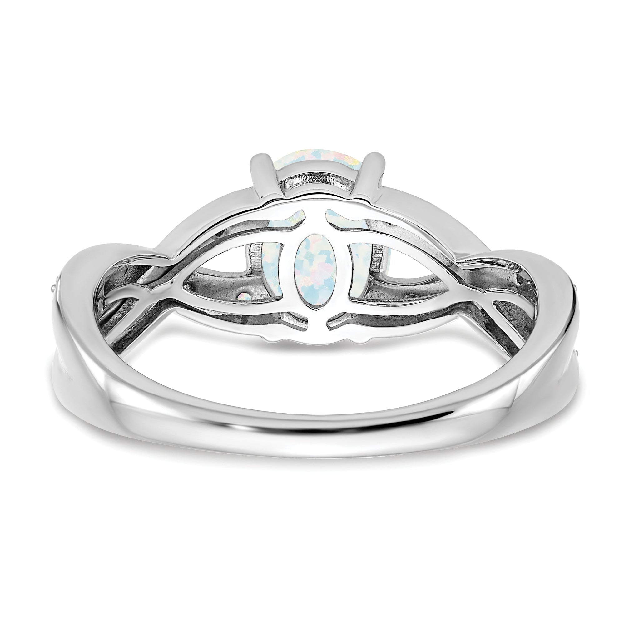 14k White Gold Created Opal and Diamond Ring