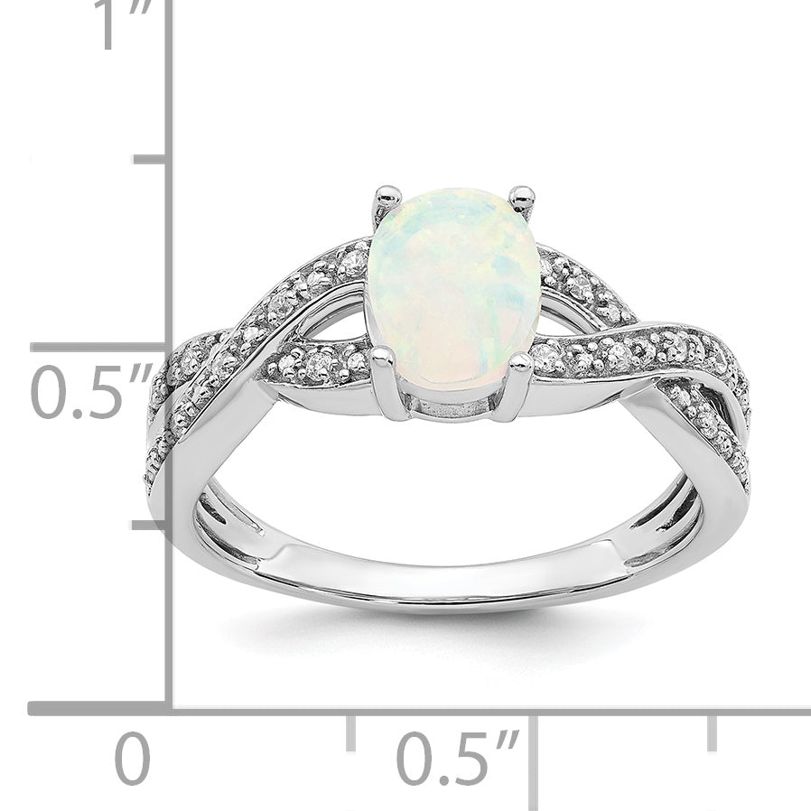 14k White Gold Created Opal and Diamond Ring