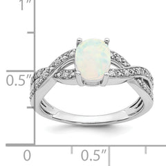 14k White Gold Created Opal and Diamond Ring