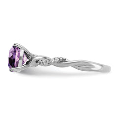 Sterling Silver Rhodium-plated Amethyst and Diamond Ring