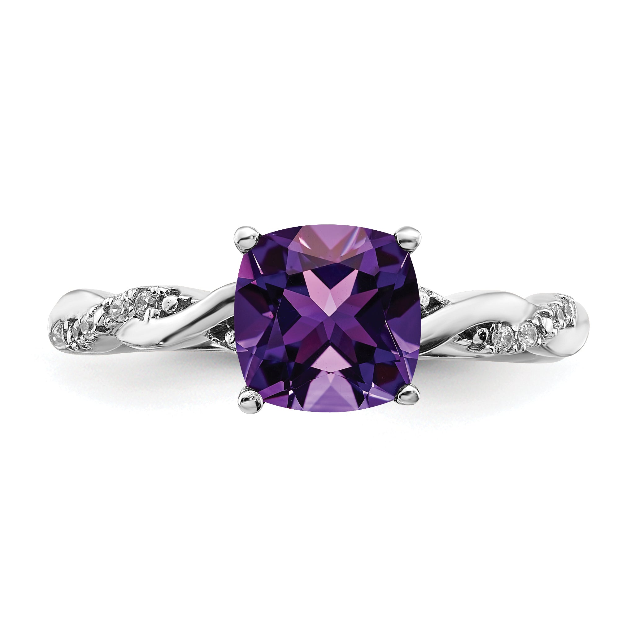 Sterling Silver Rhodium-plated Amethyst and Diamond Ring