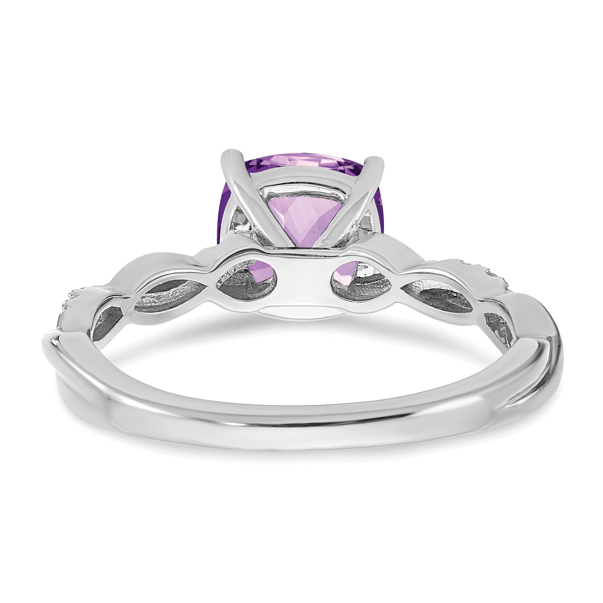 Sterling Silver Rhodium-plated Amethyst and Diamond Ring