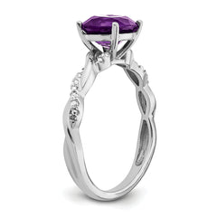 Sterling Silver Rhodium-plated Amethyst and Diamond Ring