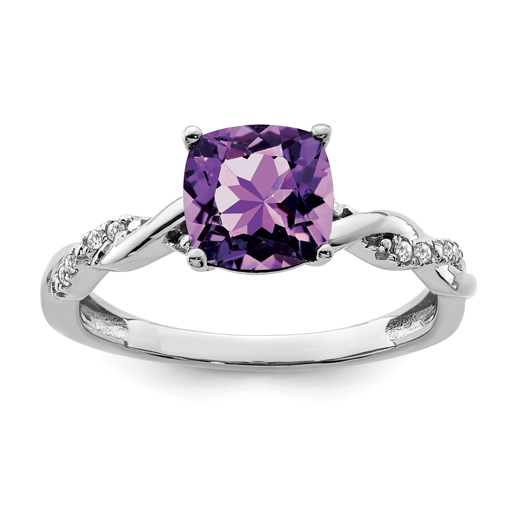 Sterling Silver Rhodium-plated Amethyst and Diamond Ring