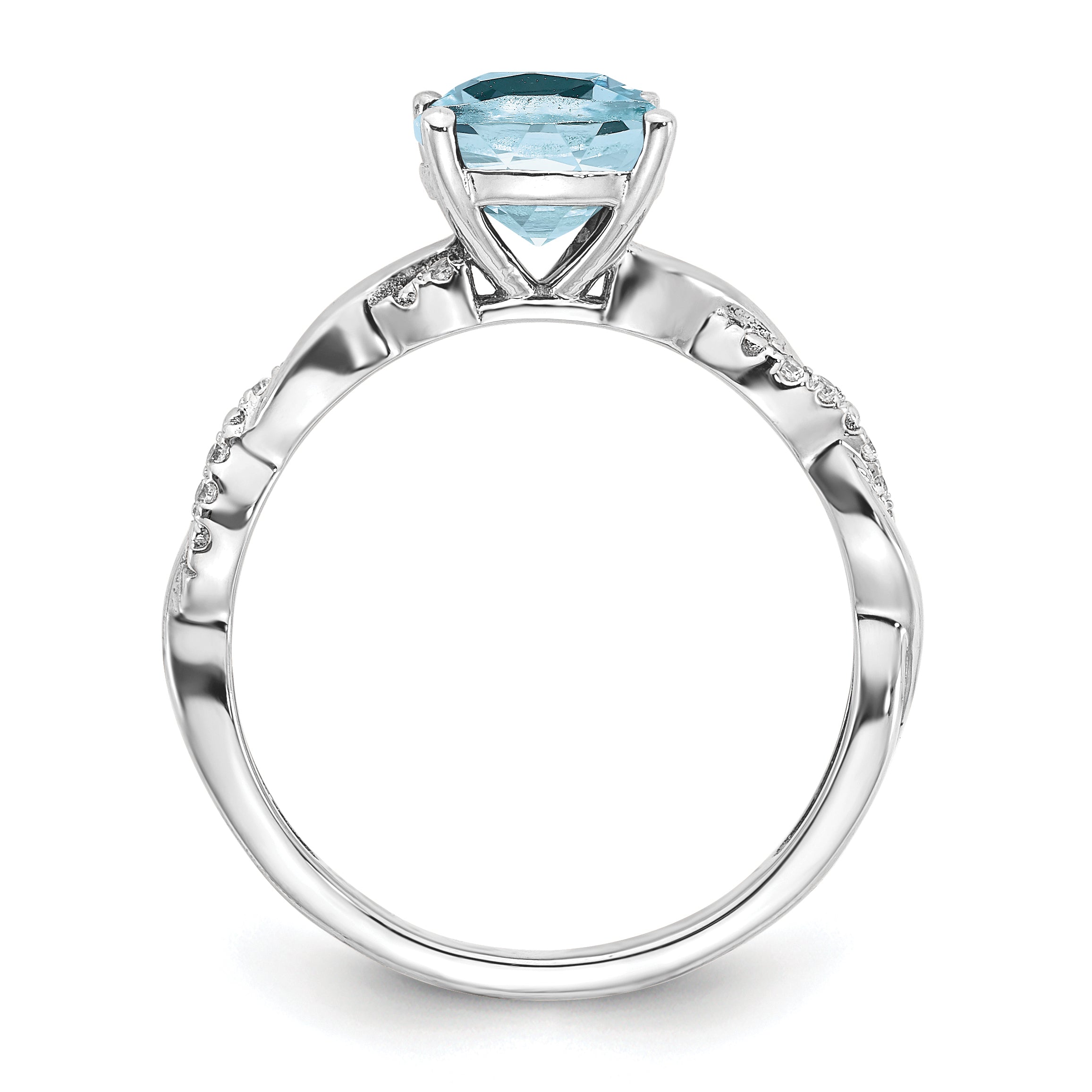 Sterling Silver Rhodium-plated Aquamarine and Diamond Ring