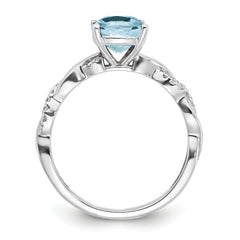 Sterling Silver Rhodium-plated Aquamarine and Diamond Ring