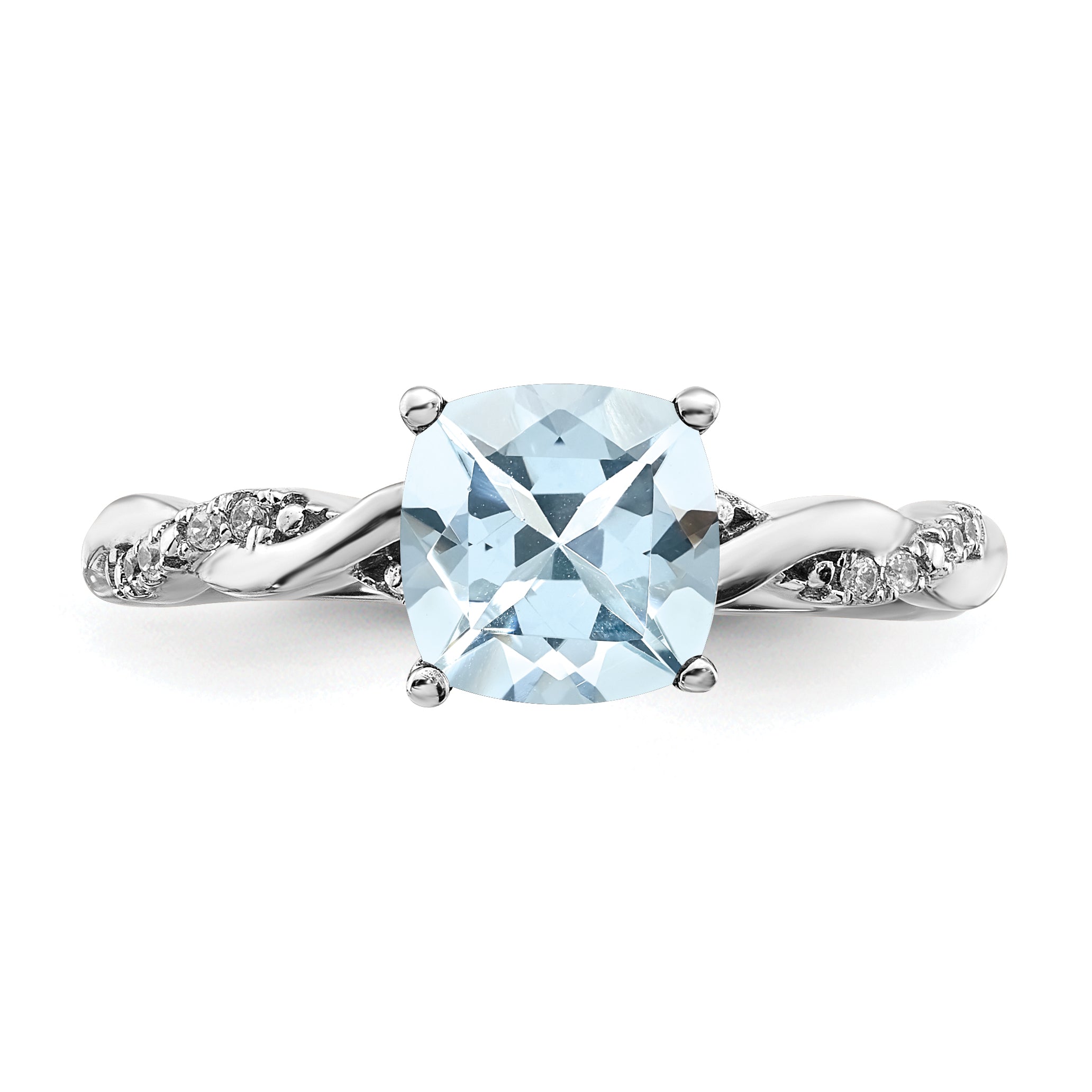 Sterling Silver Rhodium-plated Aquamarine and Diamond Ring