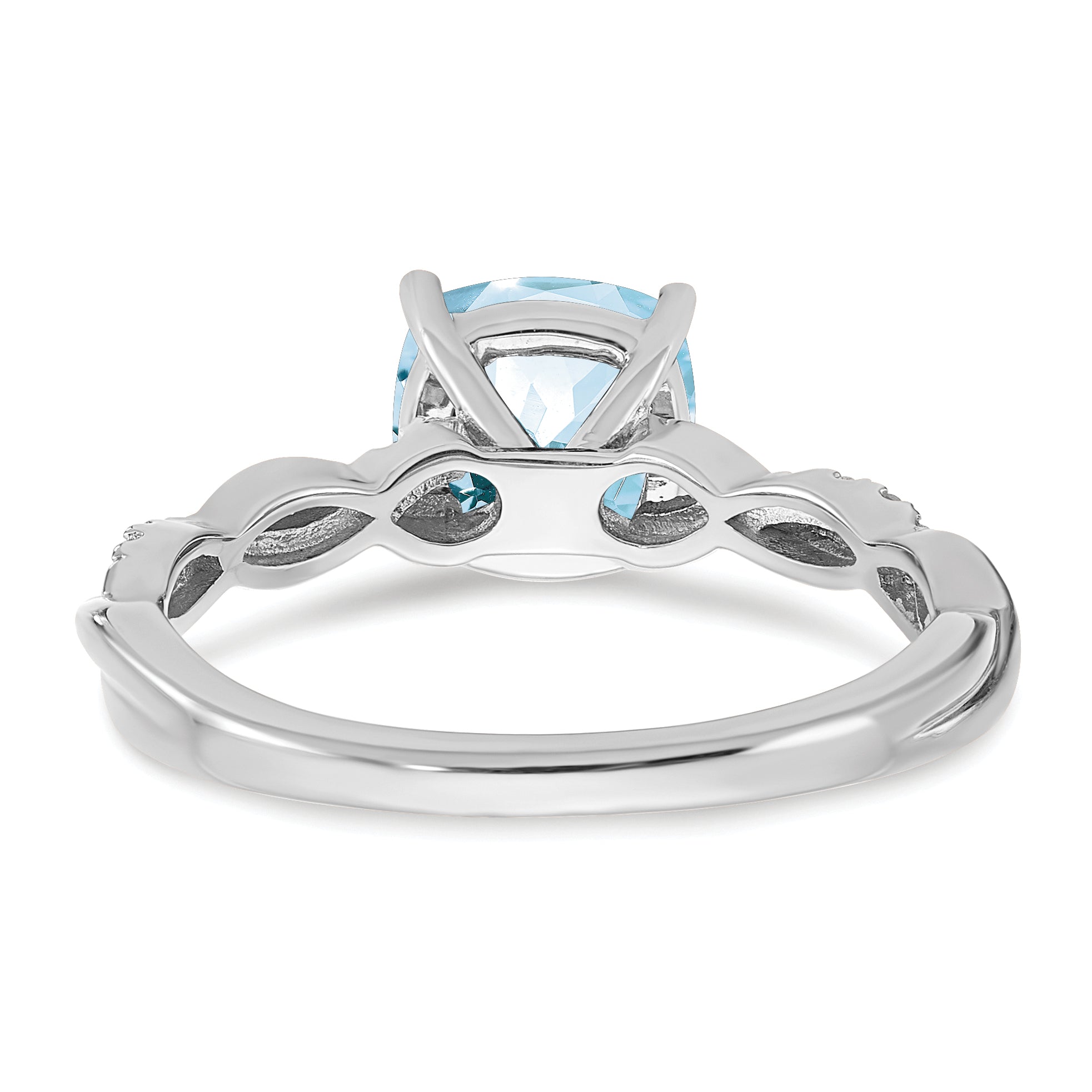 Sterling Silver Rhodium-plated Aquamarine and Diamond Ring