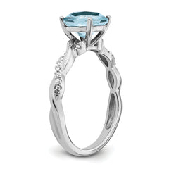 Sterling Silver Rhodium-plated Aquamarine and Diamond Ring