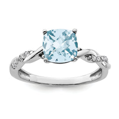 Sterling Silver Rhodium-plated Aquamarine and Diamond Ring