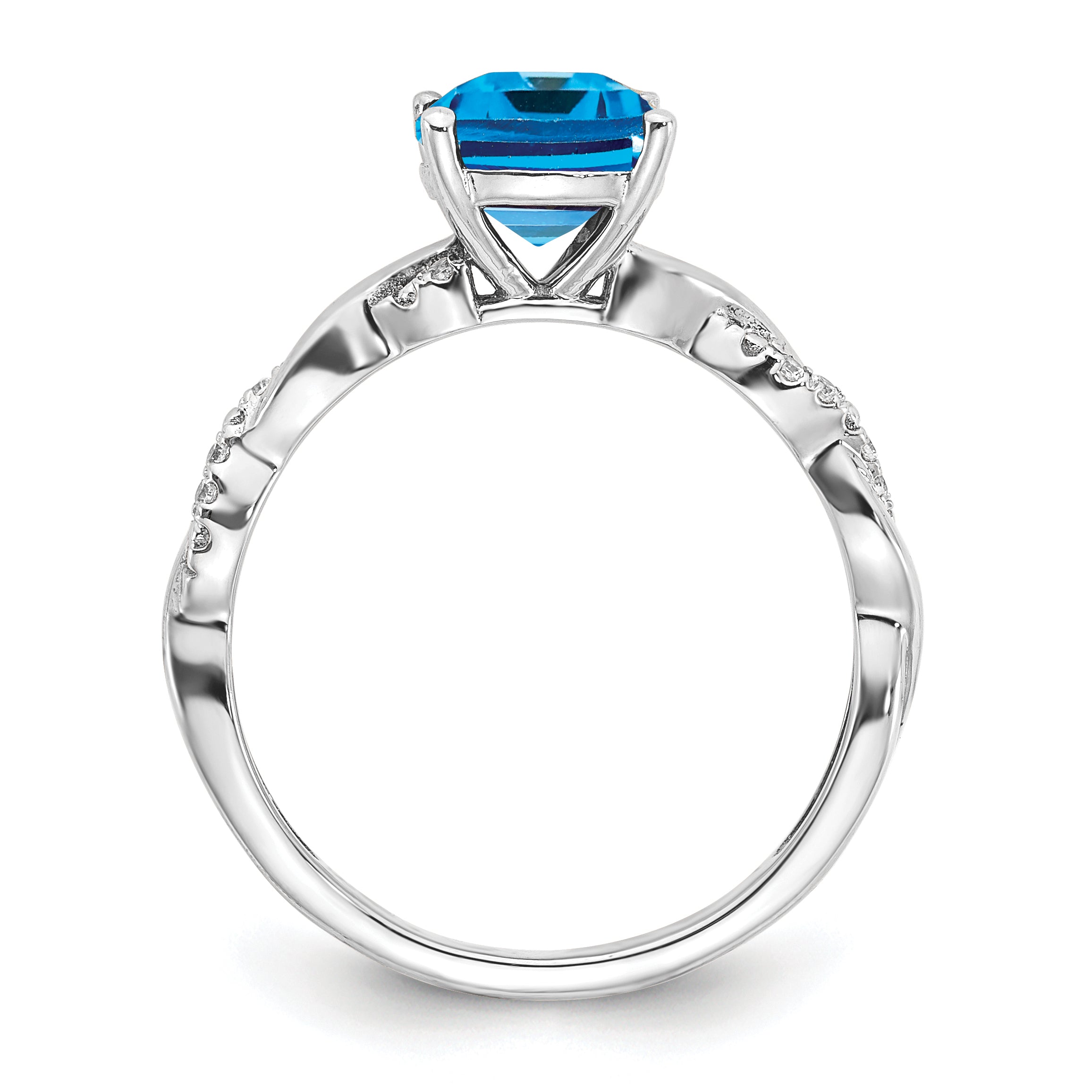 Sterling Silver Rhodium-plated Blue Topaz and Diamond Ring