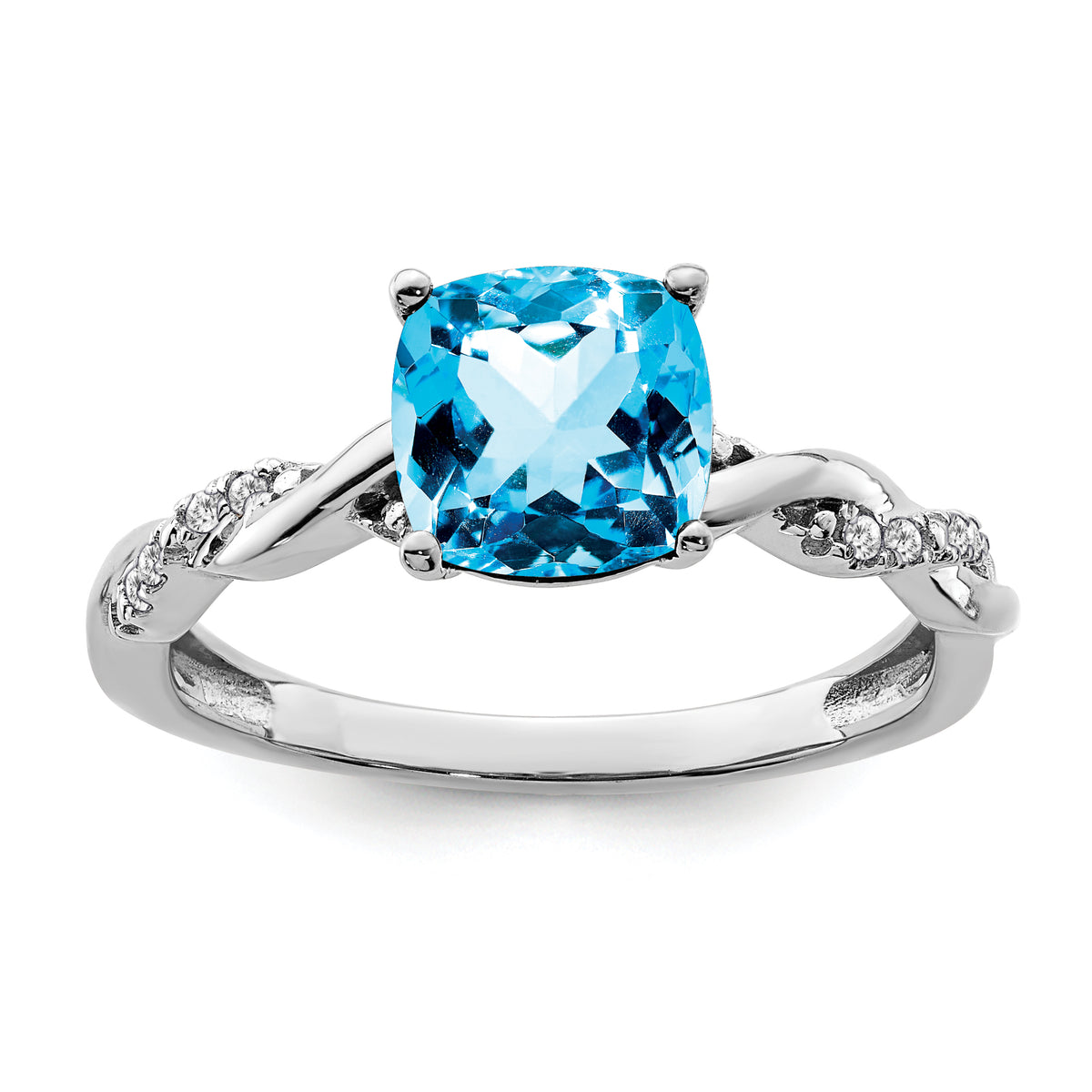 Sterling Silver Rhodium-plated Blue Topaz and Diamond Ring