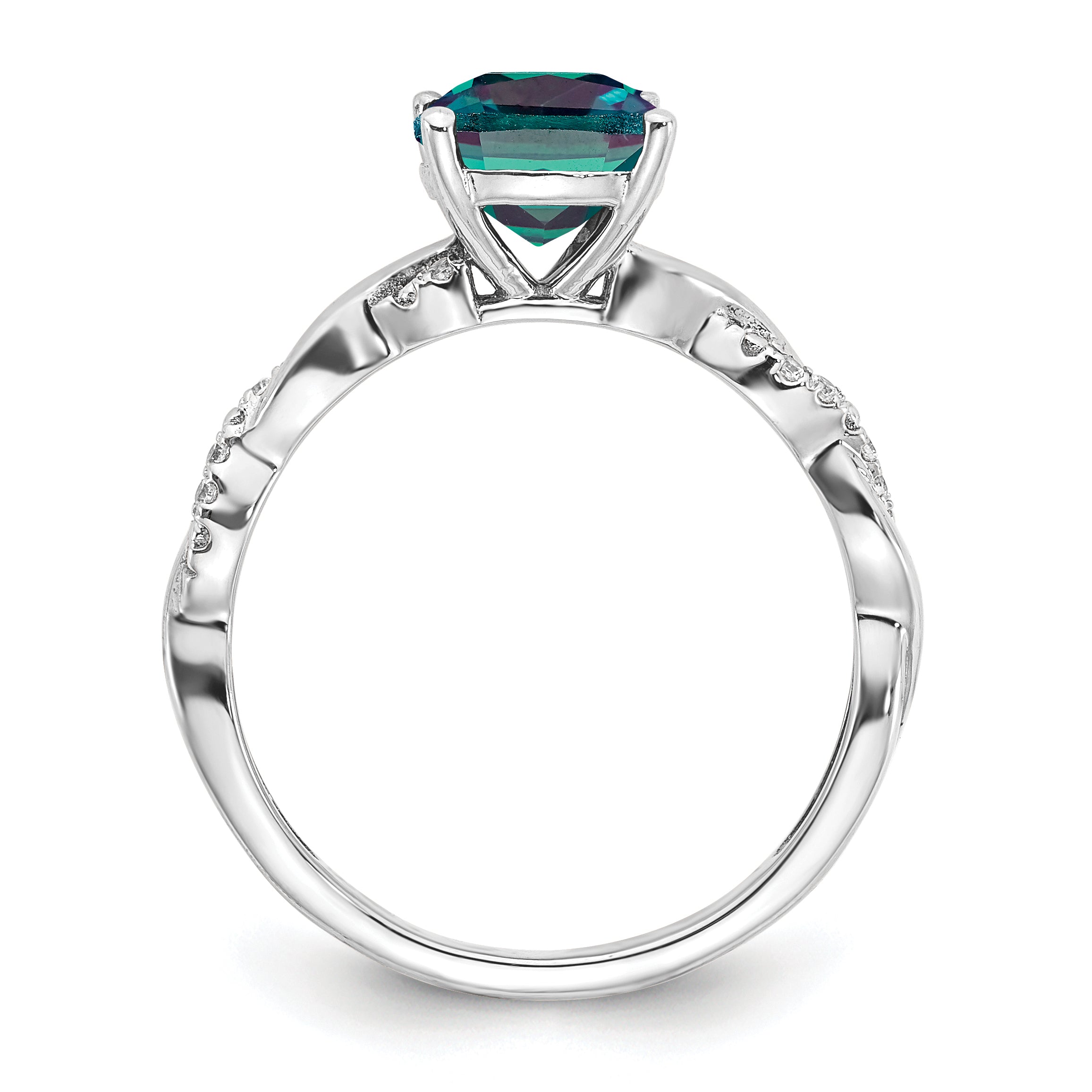 Sterling Silver Rhodium-plated Created Alexandrite and Diamond Ring