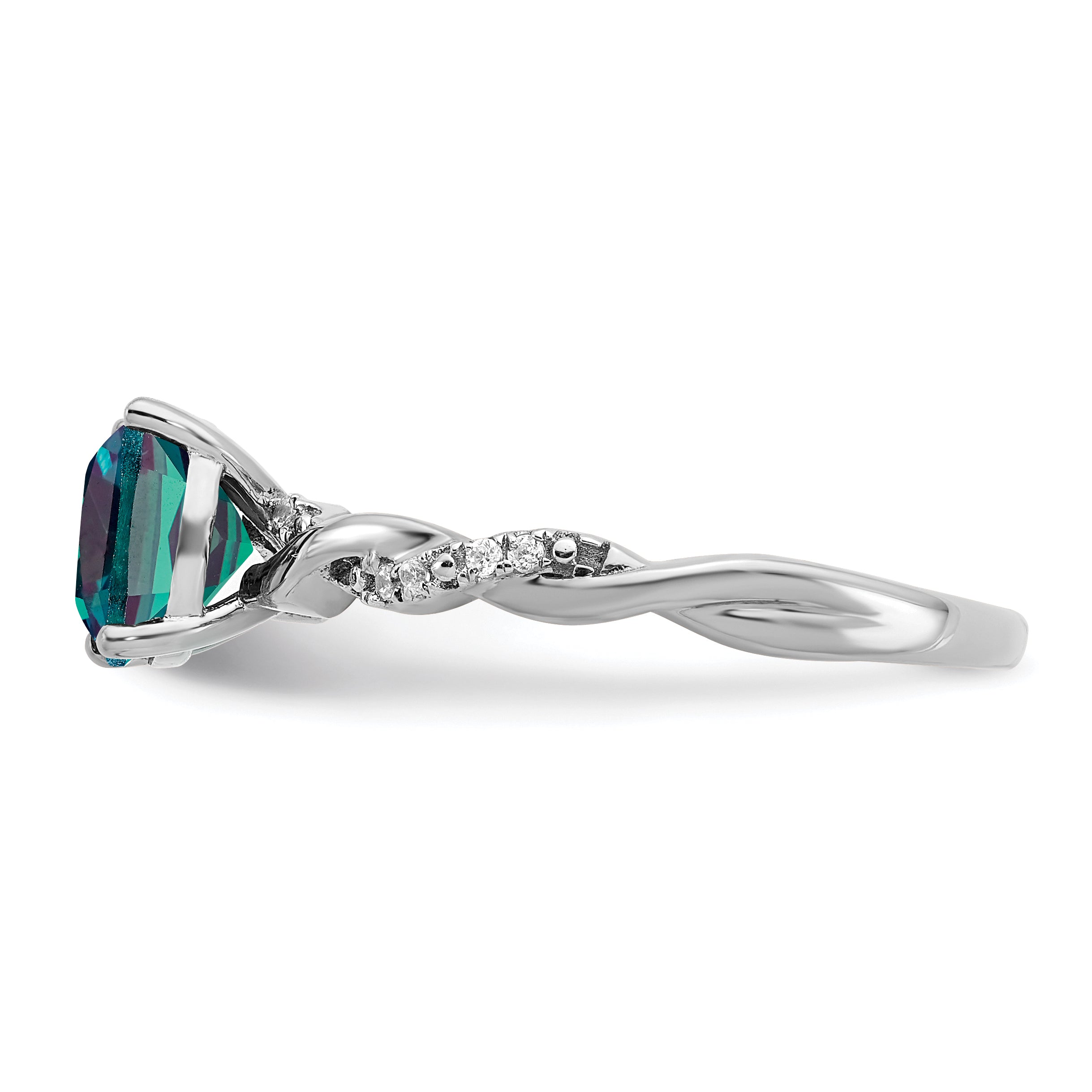 Sterling Silver Rhodium-plated Created Alexandrite and Diamond Ring