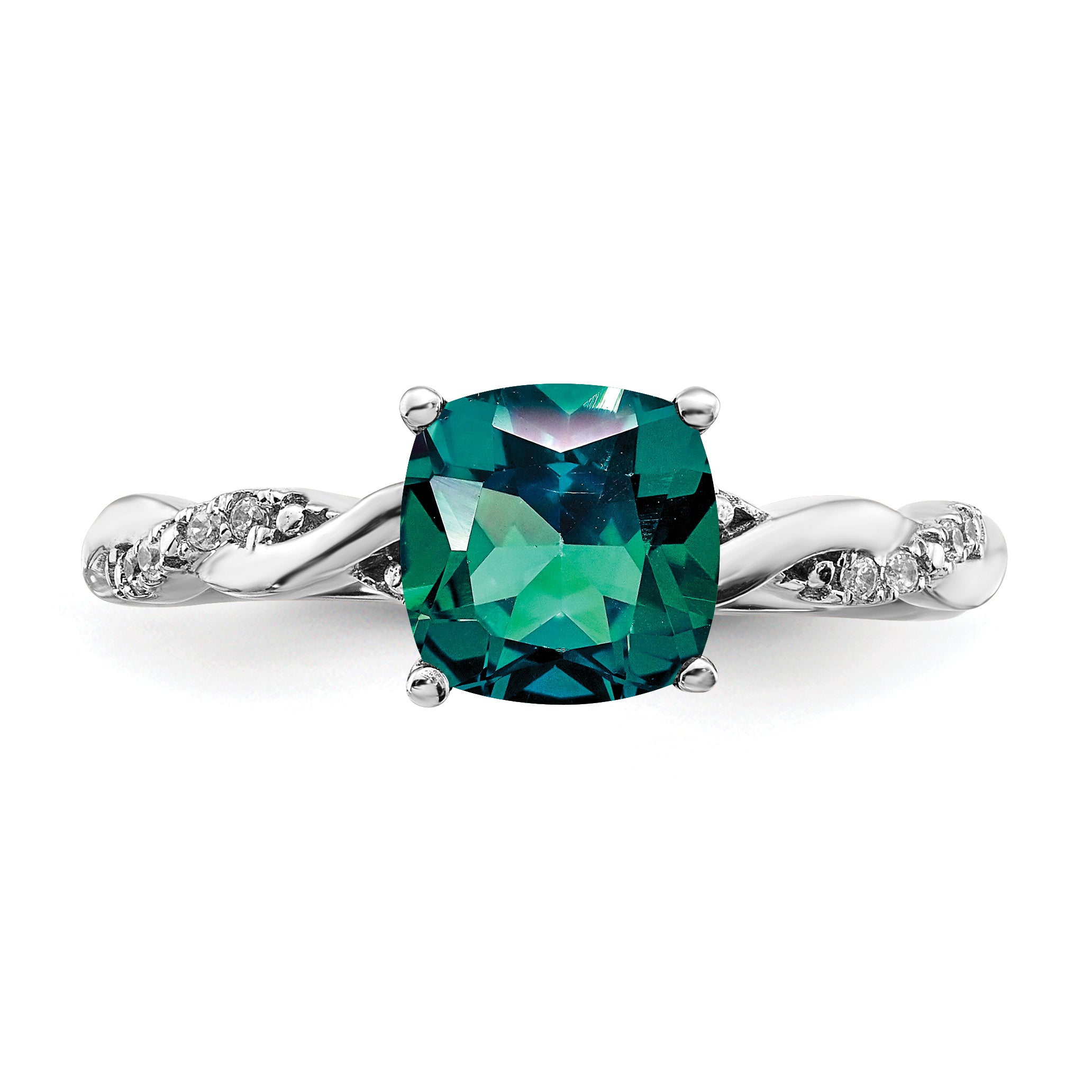 Sterling Silver Rhodium-plated Created Alexandrite and Diamond Ring