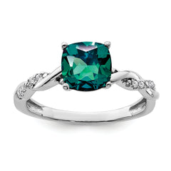 Sterling Silver Rhodium-plated Created Alexandrite and Diamond Ring