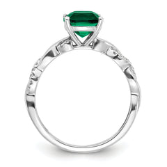 Sterling Silver Rhodium-plated Created Emerald and Diamond Ring