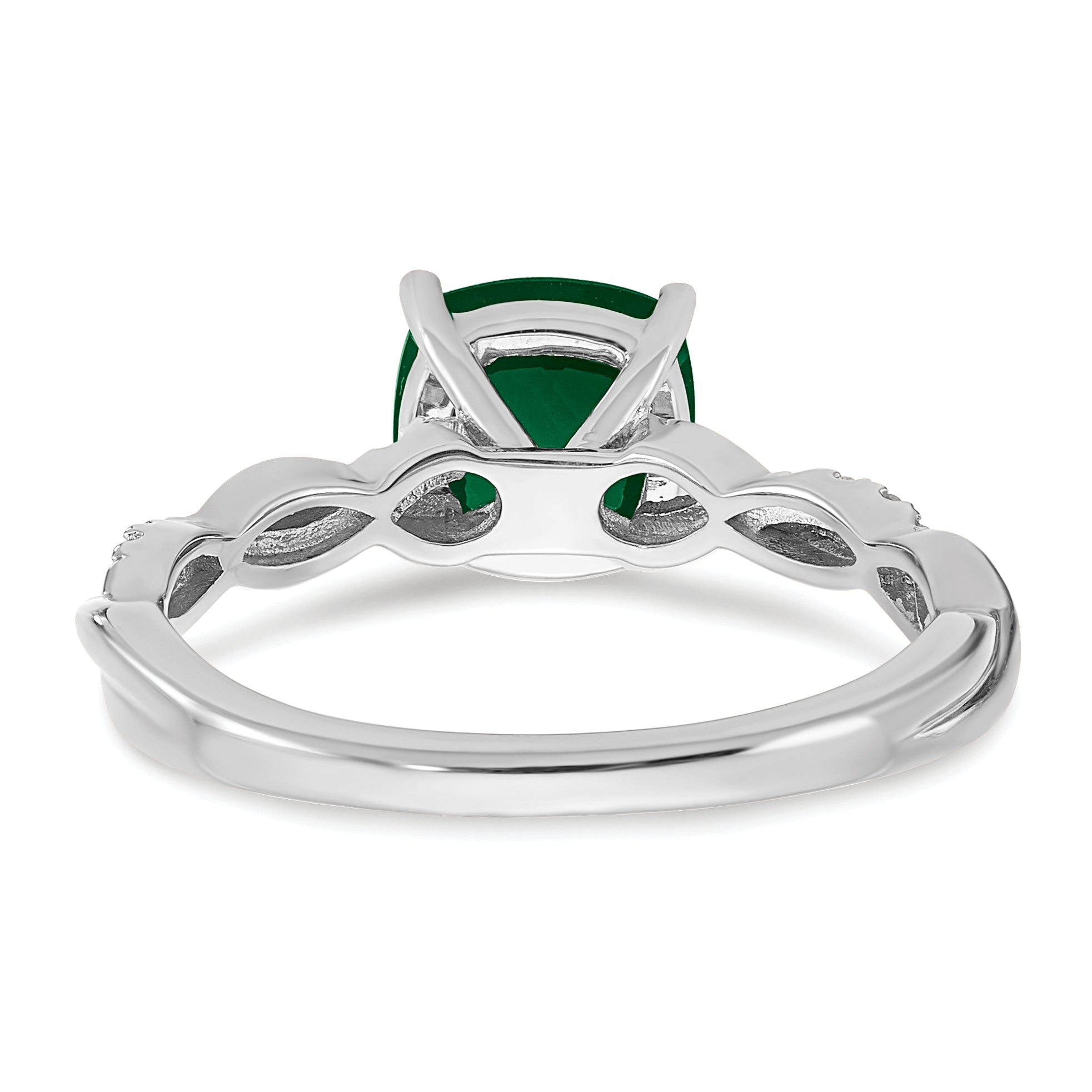 Sterling Silver Rhodium-plated Created Emerald and Diamond Ring