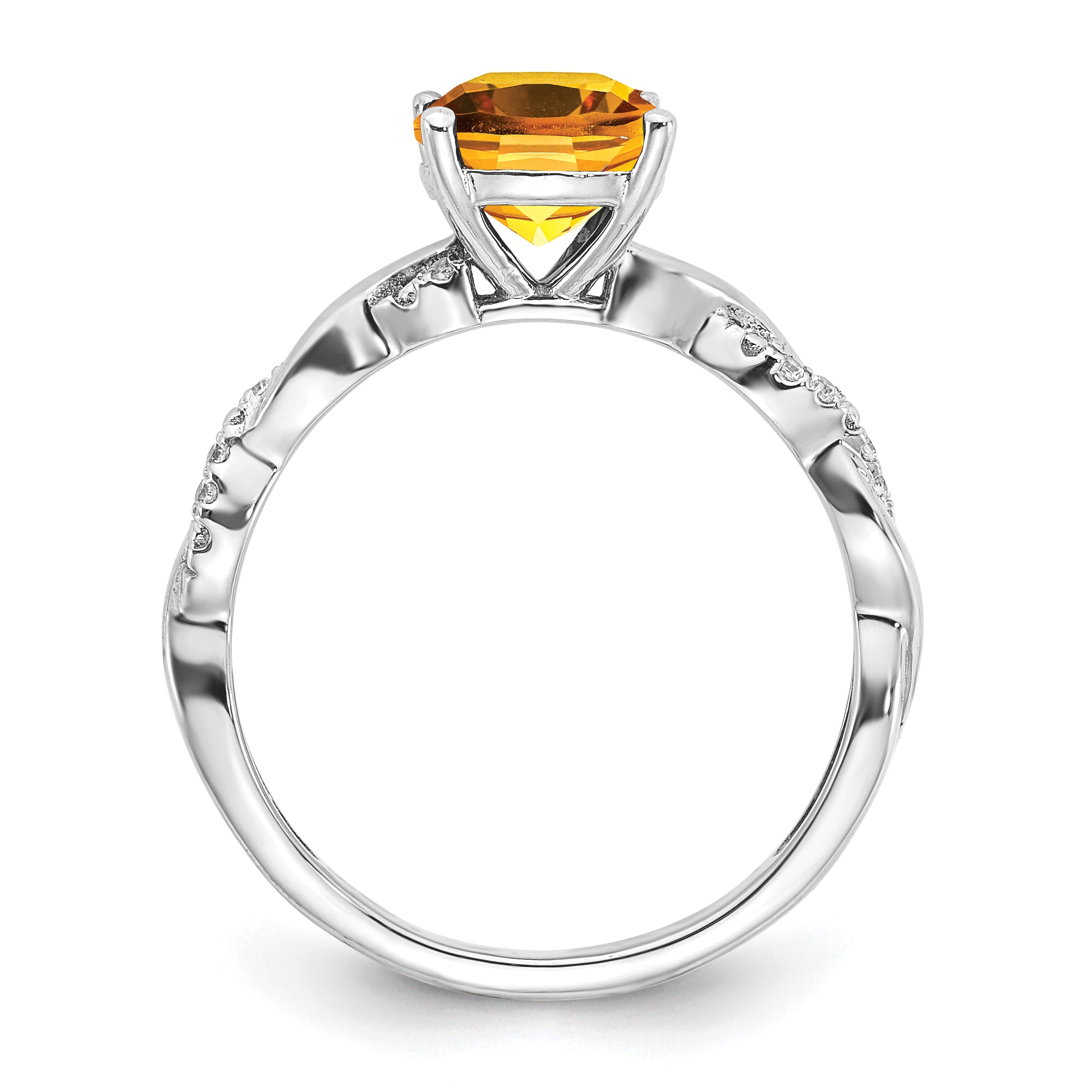 Sterling Silver Rhodium-plated Citrine and Diamond Ring