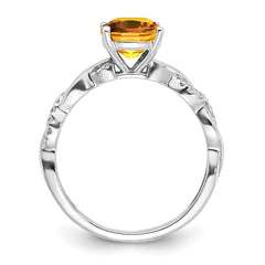 Sterling Silver Rhodium-plated Citrine and Diamond Ring