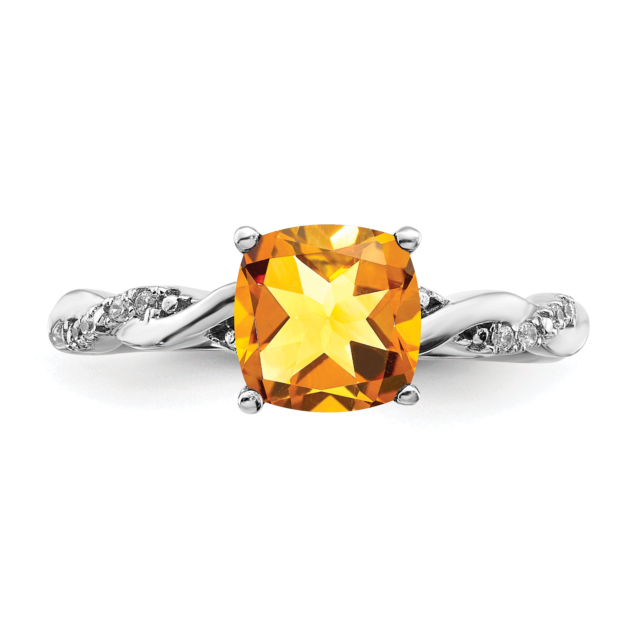 Sterling Silver Rhodium-plated Citrine and Diamond Ring