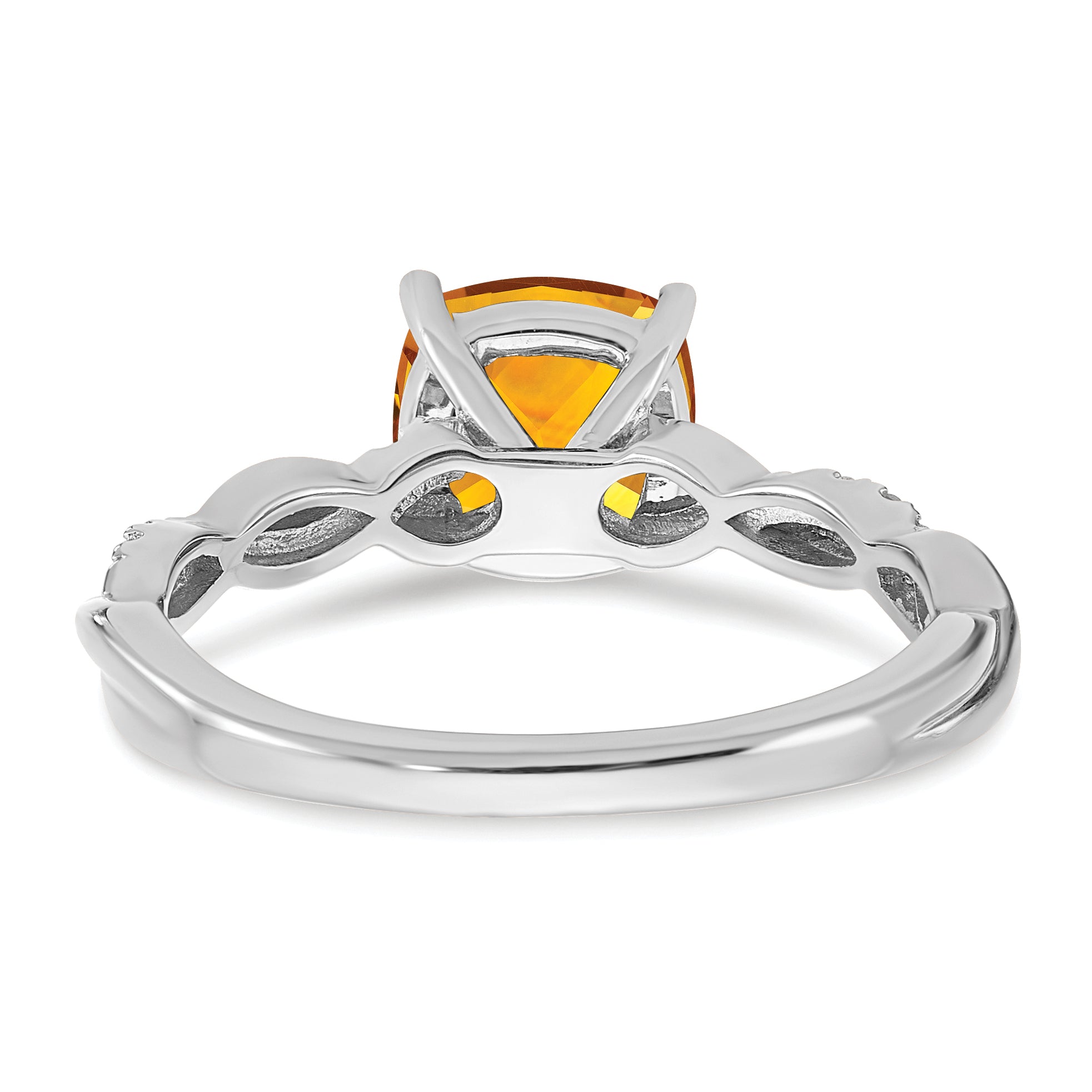 Sterling Silver Rhodium-plated Citrine and Diamond Ring