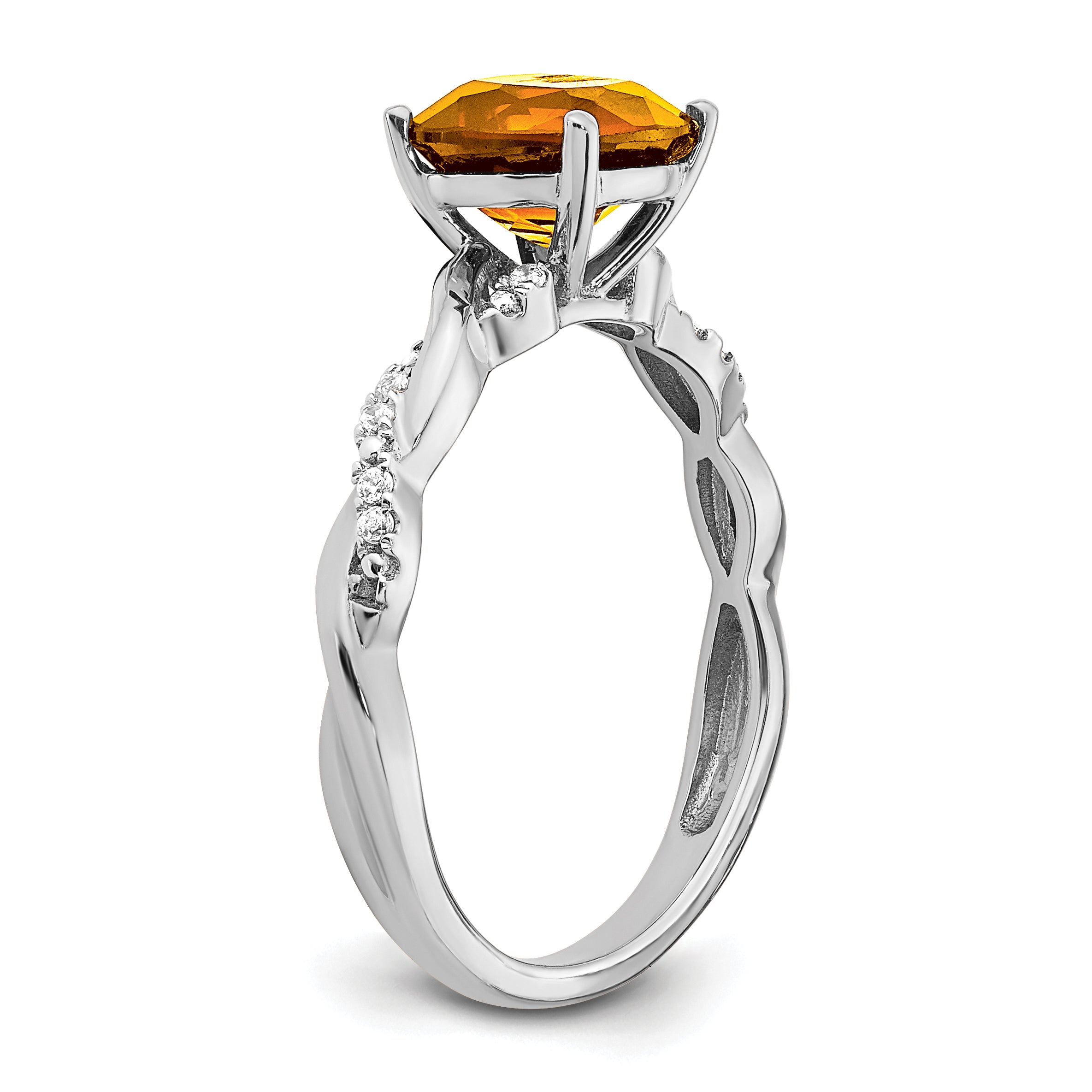 Sterling Silver Rhodium-plated Citrine and Diamond Ring