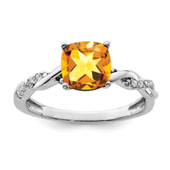 Sterling Silver Rhodium-plated Citrine and Diamond Ring