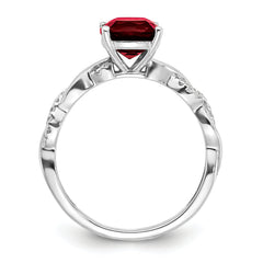 Sterling Silver Rhodium-plated Created Ruby and Diamond Ring