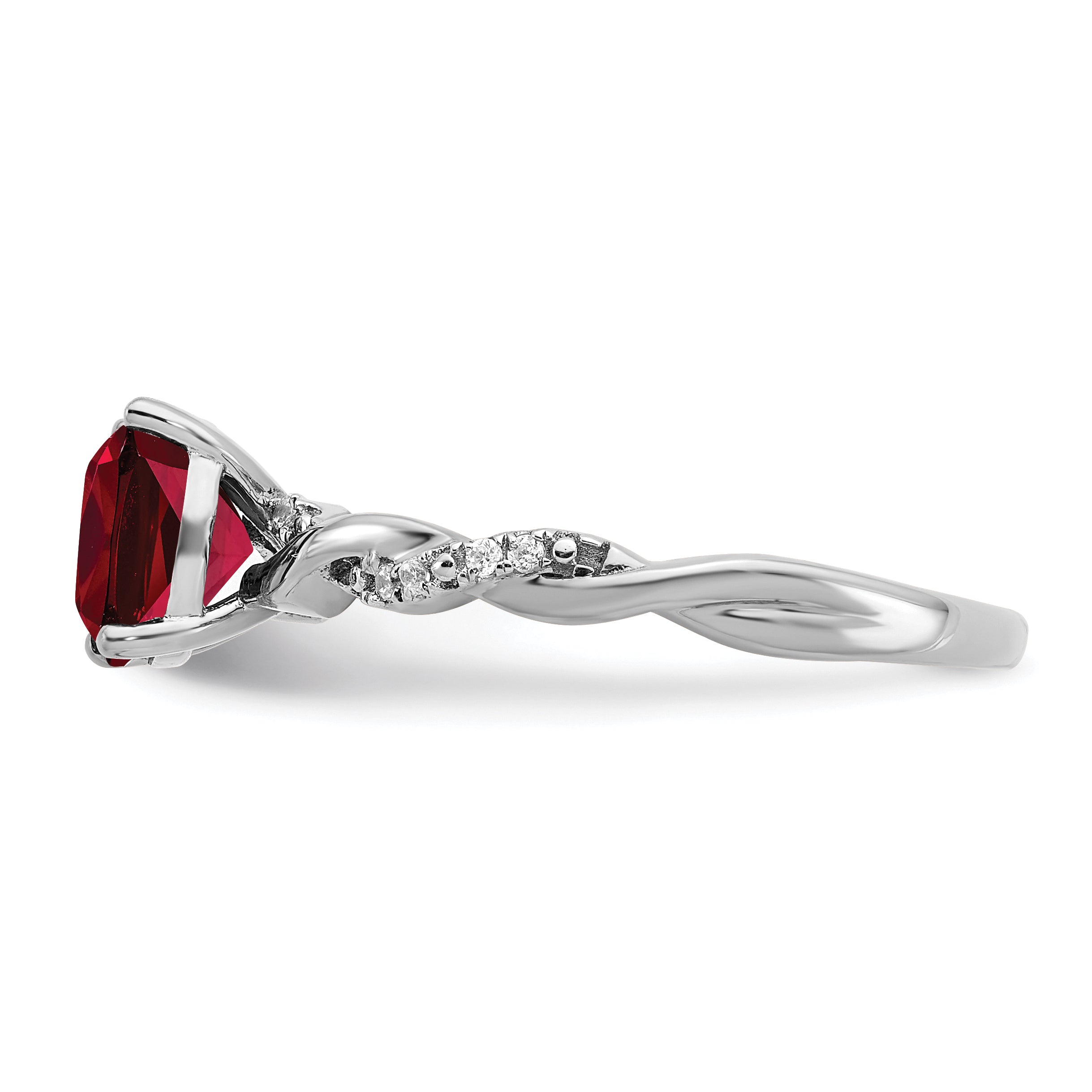 Sterling Silver Rhodium-plated Created Ruby and Diamond Ring