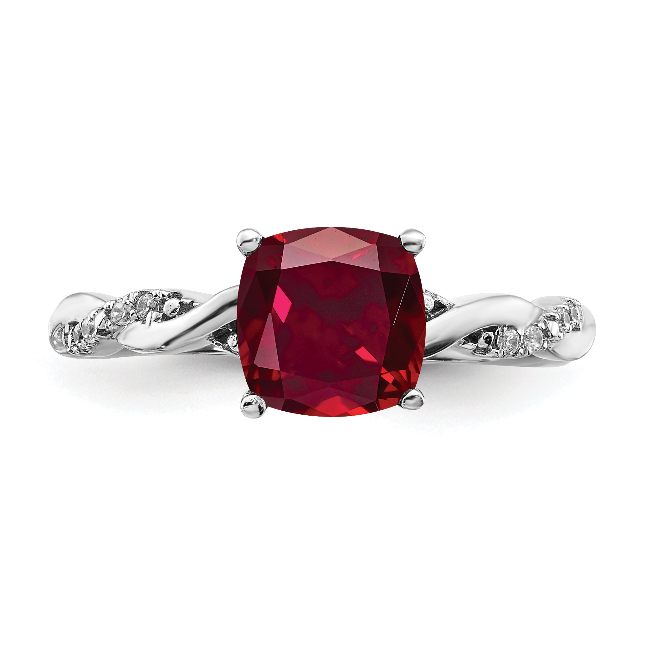 Sterling Silver Rhodium-plated Created Ruby and Diamond Ring