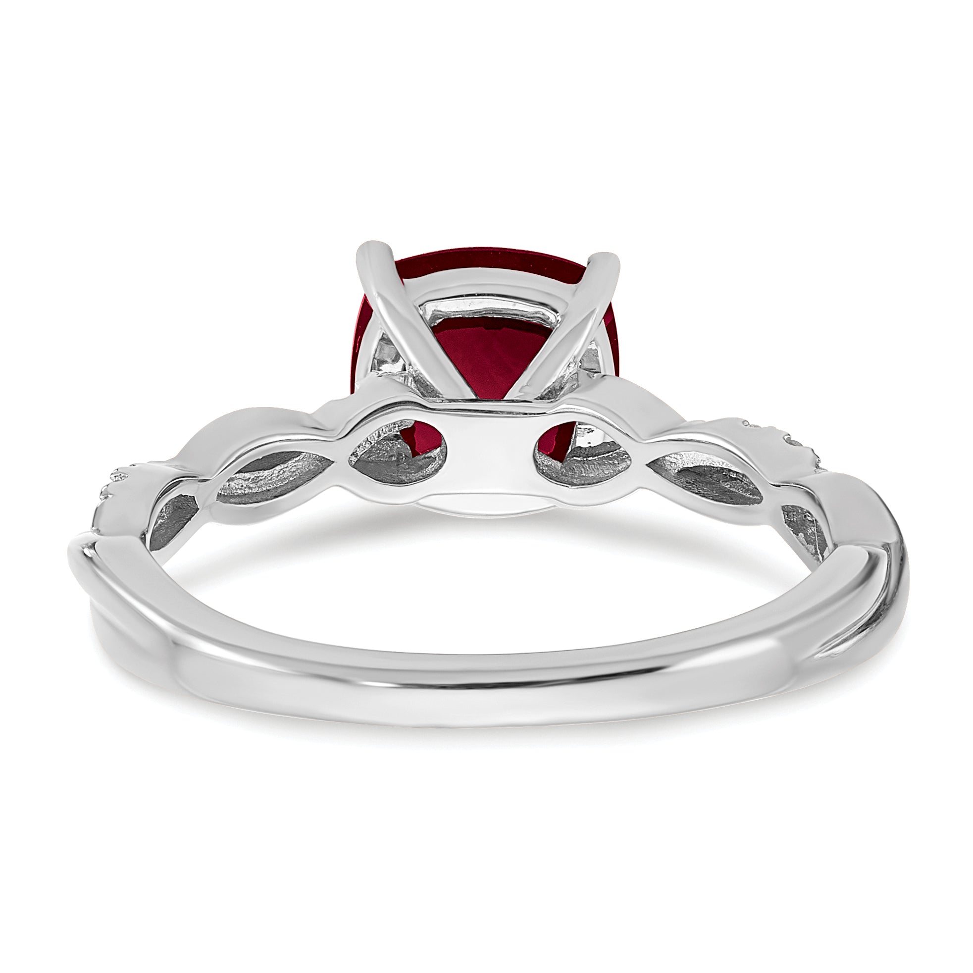 Sterling Silver Rhodium-plated Created Ruby and Diamond Ring