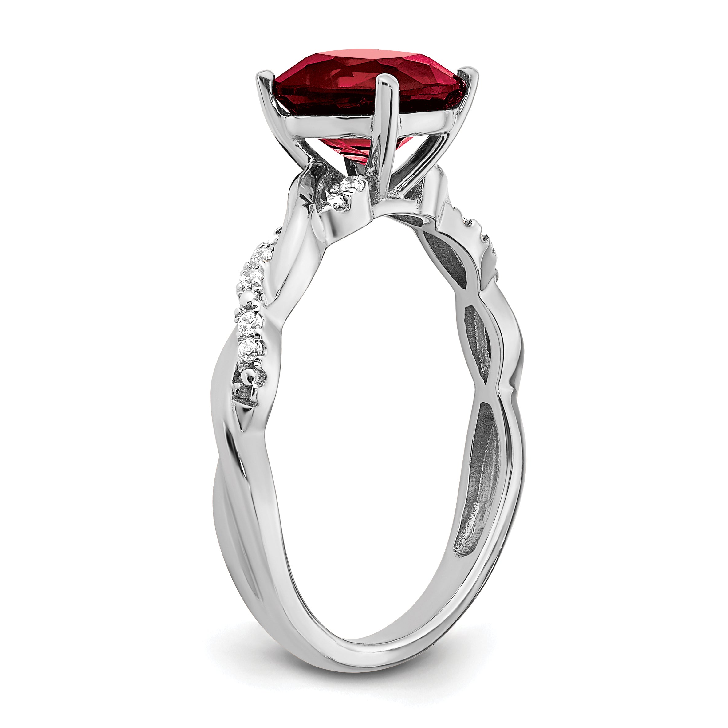 Sterling Silver Rhodium-plated Created Ruby and Diamond Ring