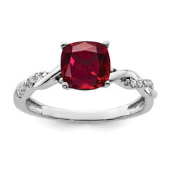 Sterling Silver Rhodium-plated Created Ruby and Diamond Ring